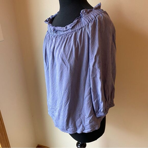 BANANA REPUBLIC Blouse Off the Shoulder Top Ruffle Chambray Blue Bohemian - Picture 4 of 7